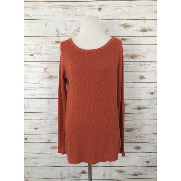Left‎ Of Center Anthropologie Orange Asymmetrical Thermal Long Sleeve Top S - Picture 1 of 8